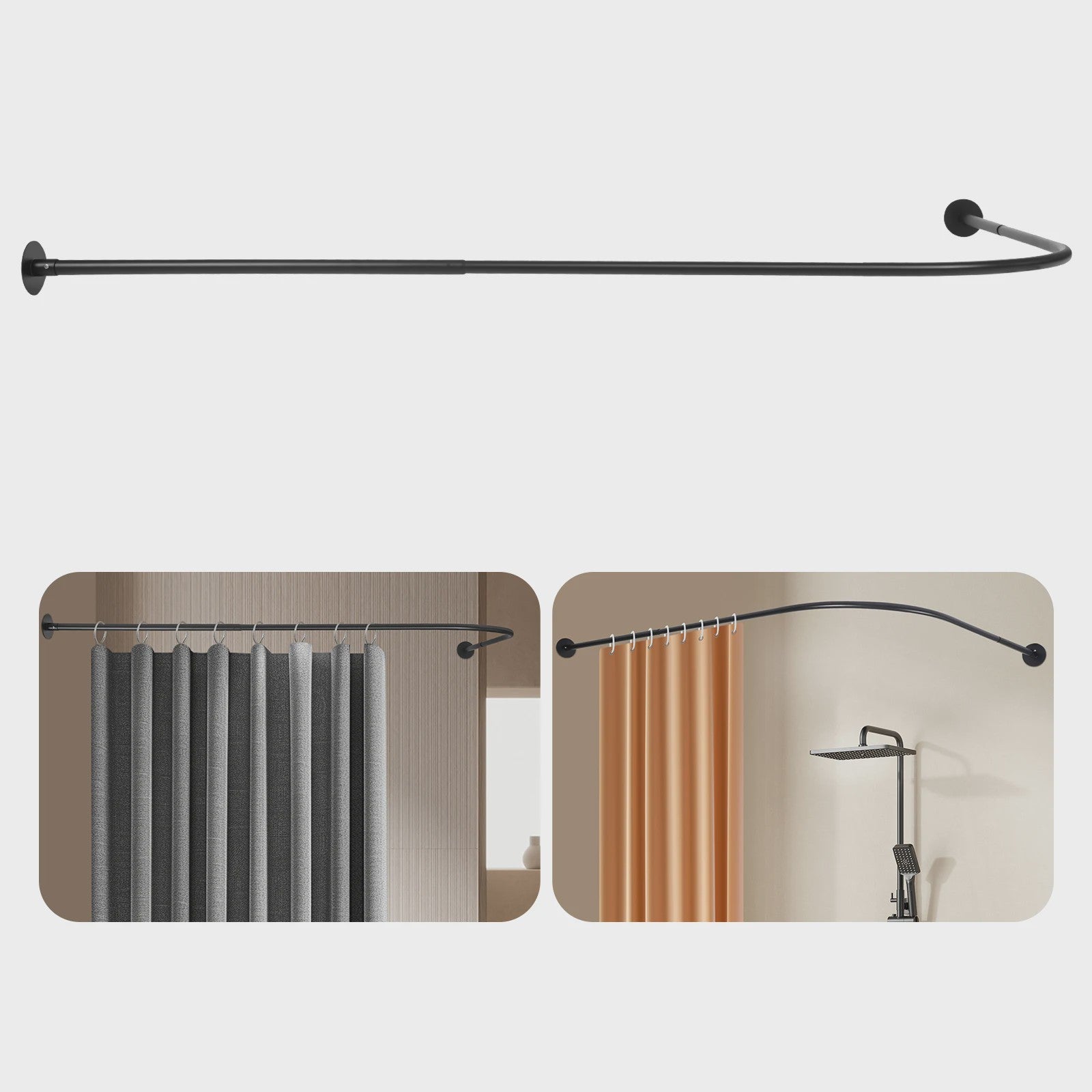 Verstelbare L-vormige Douchegordijnroede Zwart - 70-95 x 105-165 cm - Hoekstang voor Douchecabine en Bad
