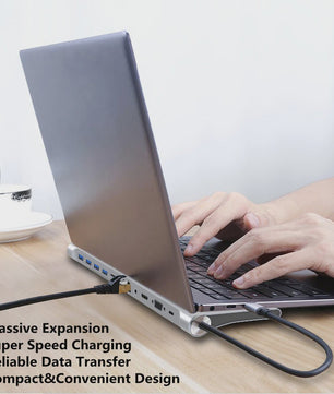 11-in-1 USB-C Hub Docking Station met 4K HDMI, VGA, RJ45, SD/TF Kaartlezer & PD Charge