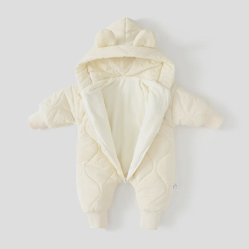 Warme Winter Baby Romper met Berenprint en Pluche Voering - Jumpsuit voor Peuters