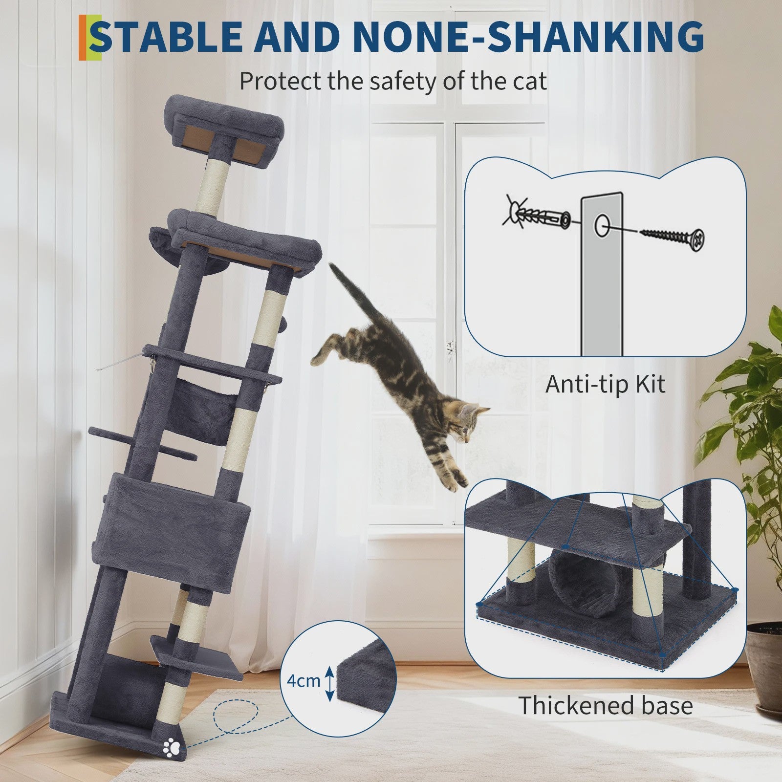Luxe Multi-Level Kattenboom met Krabpalen, Hangmat en Speeltjes - Ideaal voor Grote Katten