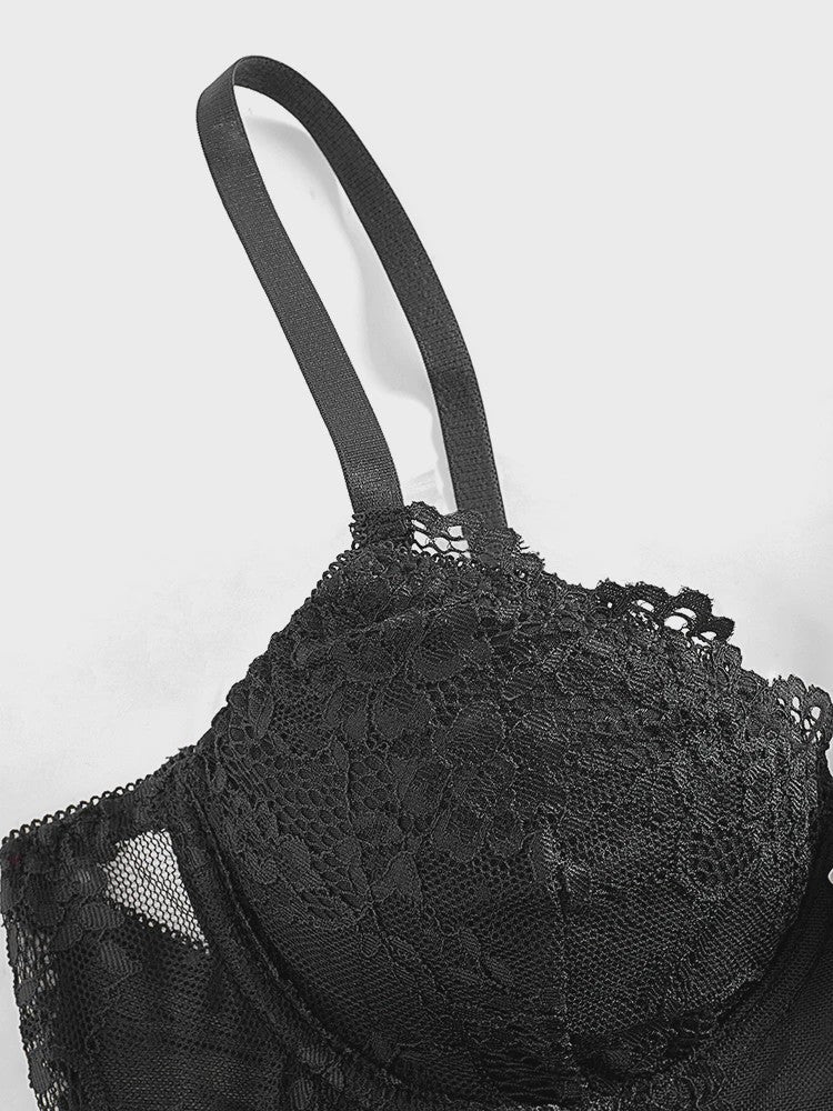 Dames Sexy kanten lingerie top met visgraat en stalen ring