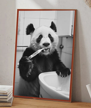 Grappige Zwart-Wit Canvas Poster: Schattige Dieren Poetsen Tanden - Muurdecoratie
