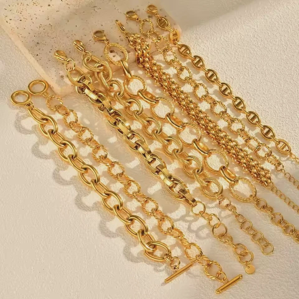 Gouden Chunky Schakelarmband met OT Sluiting - Roestvrij Staal, Aanslagvrij