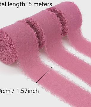 Handgemaakte Satijn Chiffon Lint Set - 3 Rollen van 5m met Rafeleffect voor Bruiloft, Cadeau & DIY Decoratie