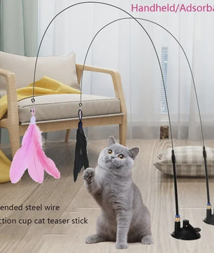 Interactieve Kattenhengel met Zuignap en Veer - Stimuleert Spelen en Jagen
