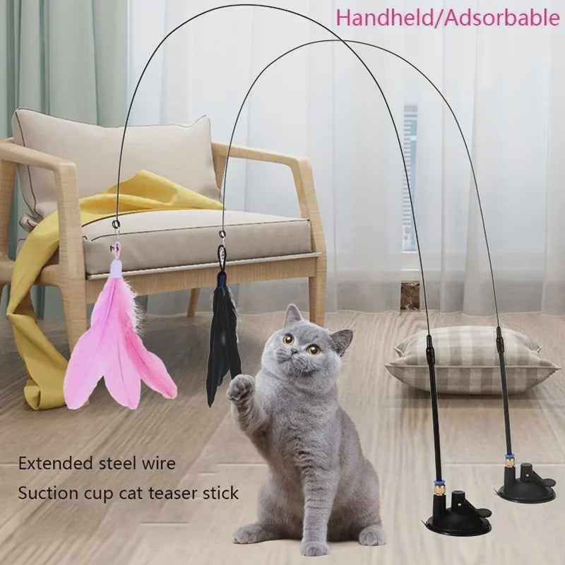 Interactieve Kattenhengel met Zuignap en Veer - Stimuleert Spelen en Jagen