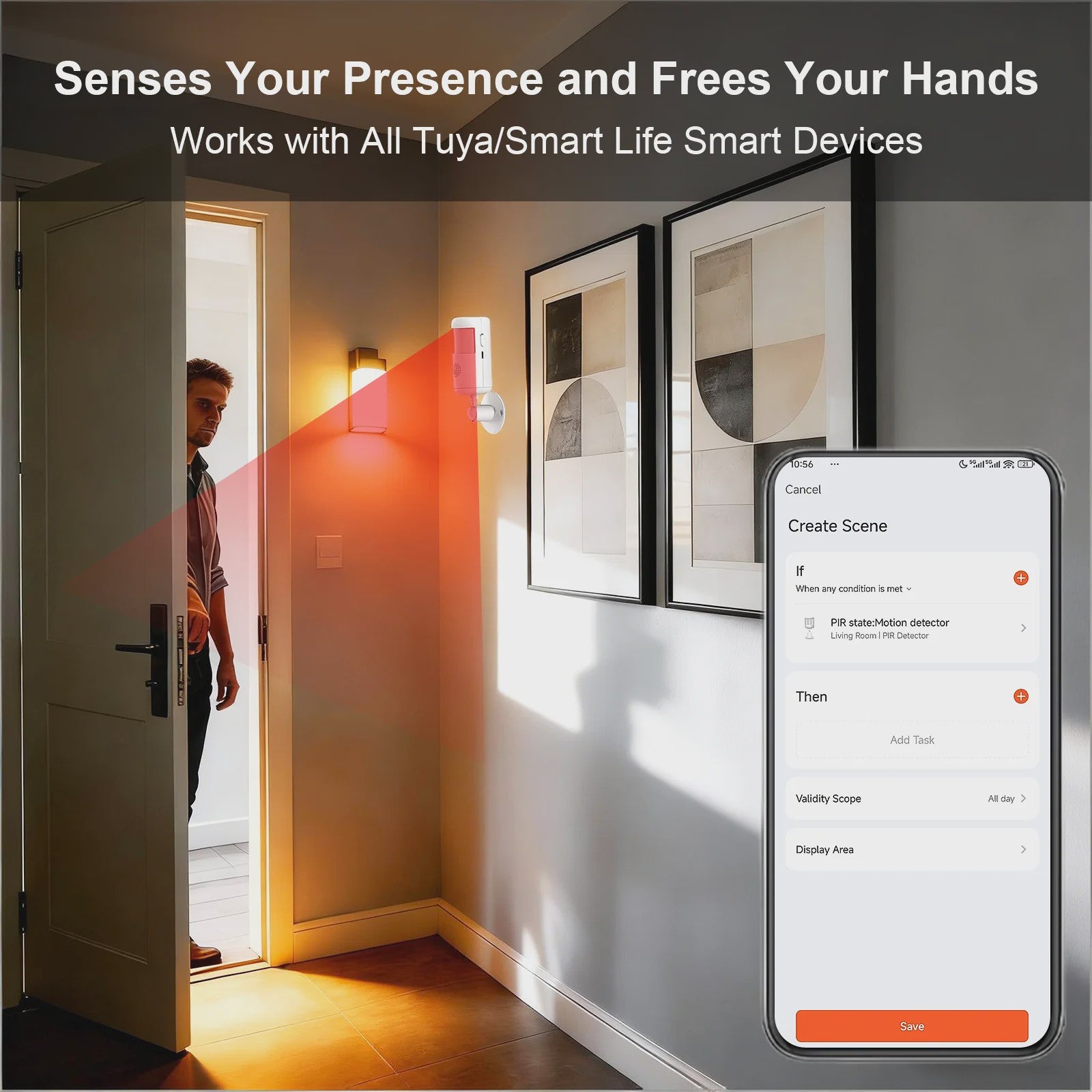 Slimme WiFi Infrarood Bewegingsmelder met App Bediening - 4 Alarm Modes - PIR Sensor voor Huis, Kantoor, Garage