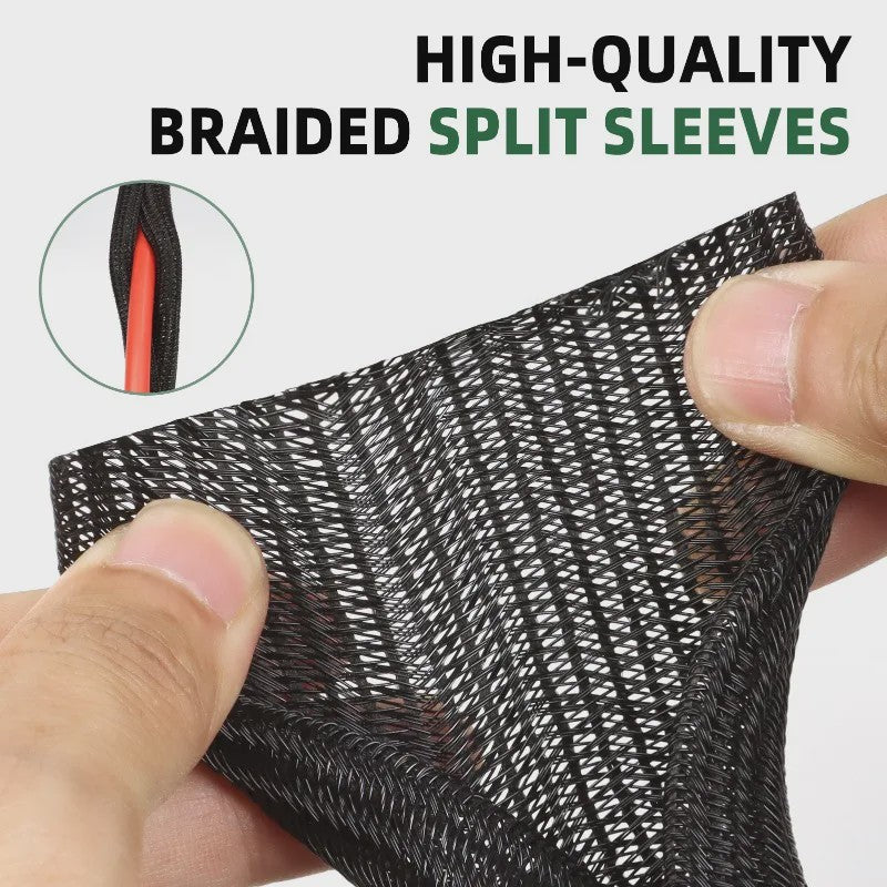 Zwarte PET Kabel Sleeve - Uitbreidbaar, Zelfsluitend & Splitbaar voor Kabelbeheer (3-50mm)
