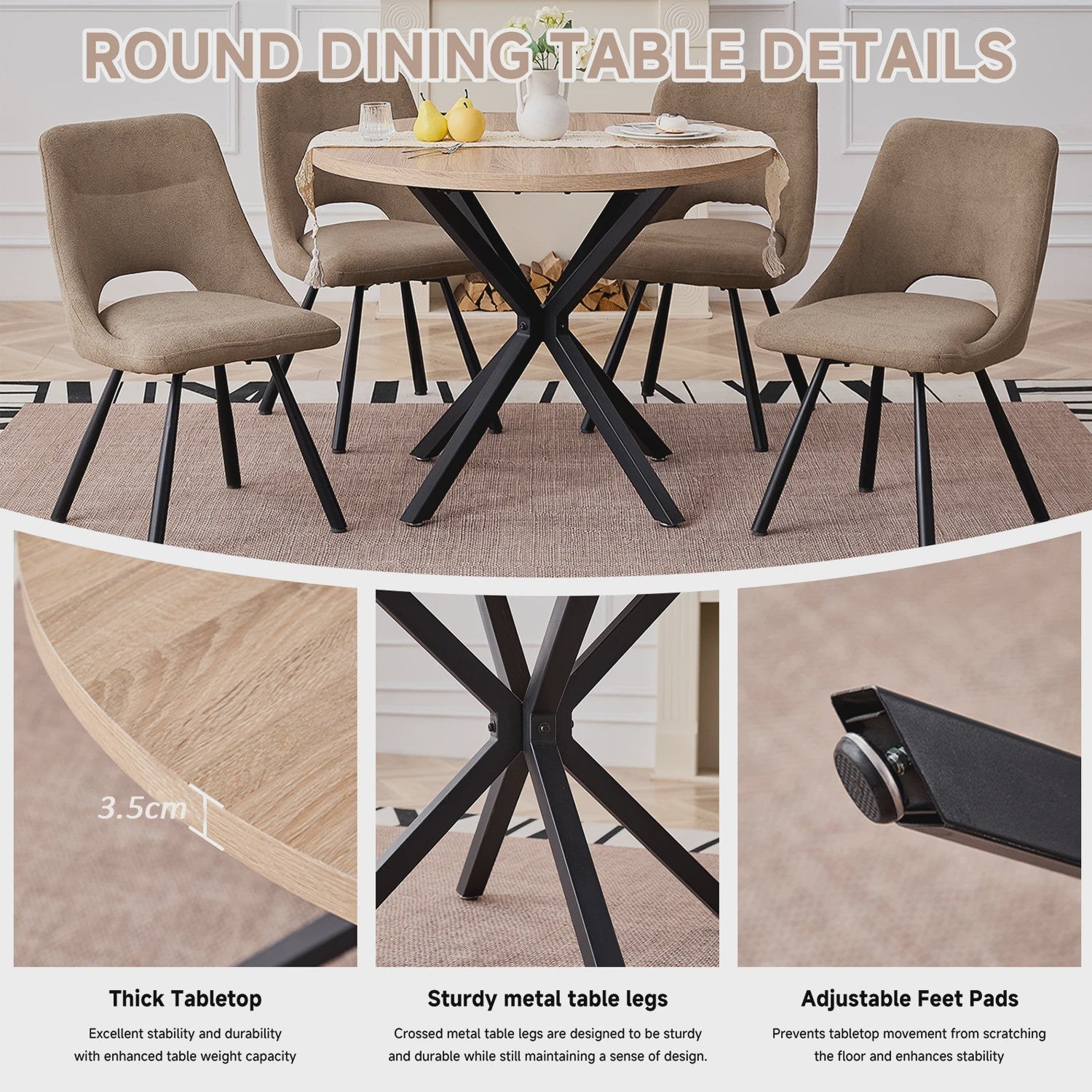 EGOONM Ronde Eettafel / Koffietafel 100cm - Massief Hout & Stalen Frame