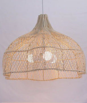 Rotan Hanglamp 60cm Beige - Sfeervolle Wicker Plafondlamp met E27 Fitting voor Woon- en Eetkamer