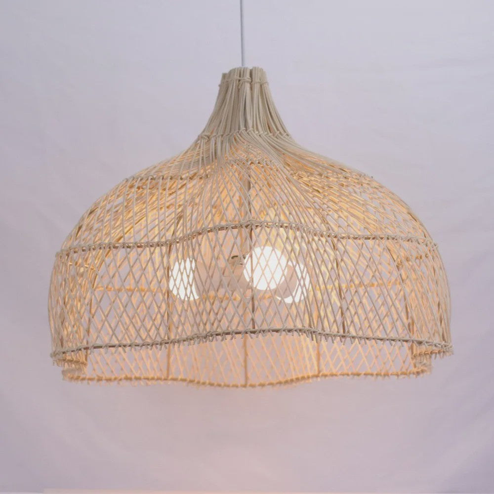 Rotan Hanglamp 60cm Beige - Sfeervolle Wicker Plafondlamp met E27 Fitting voor Woon- en Eetkamer