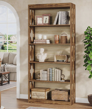 Tribesigns Hoge Boekenkast met 6 Niveaus - Rustiek Houtnerf Design