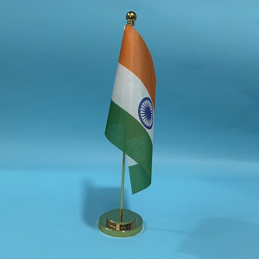 Indiase Bureauvlag 14x21cm Polyester - Officiële Vlag van India voor Bureau Decoratie