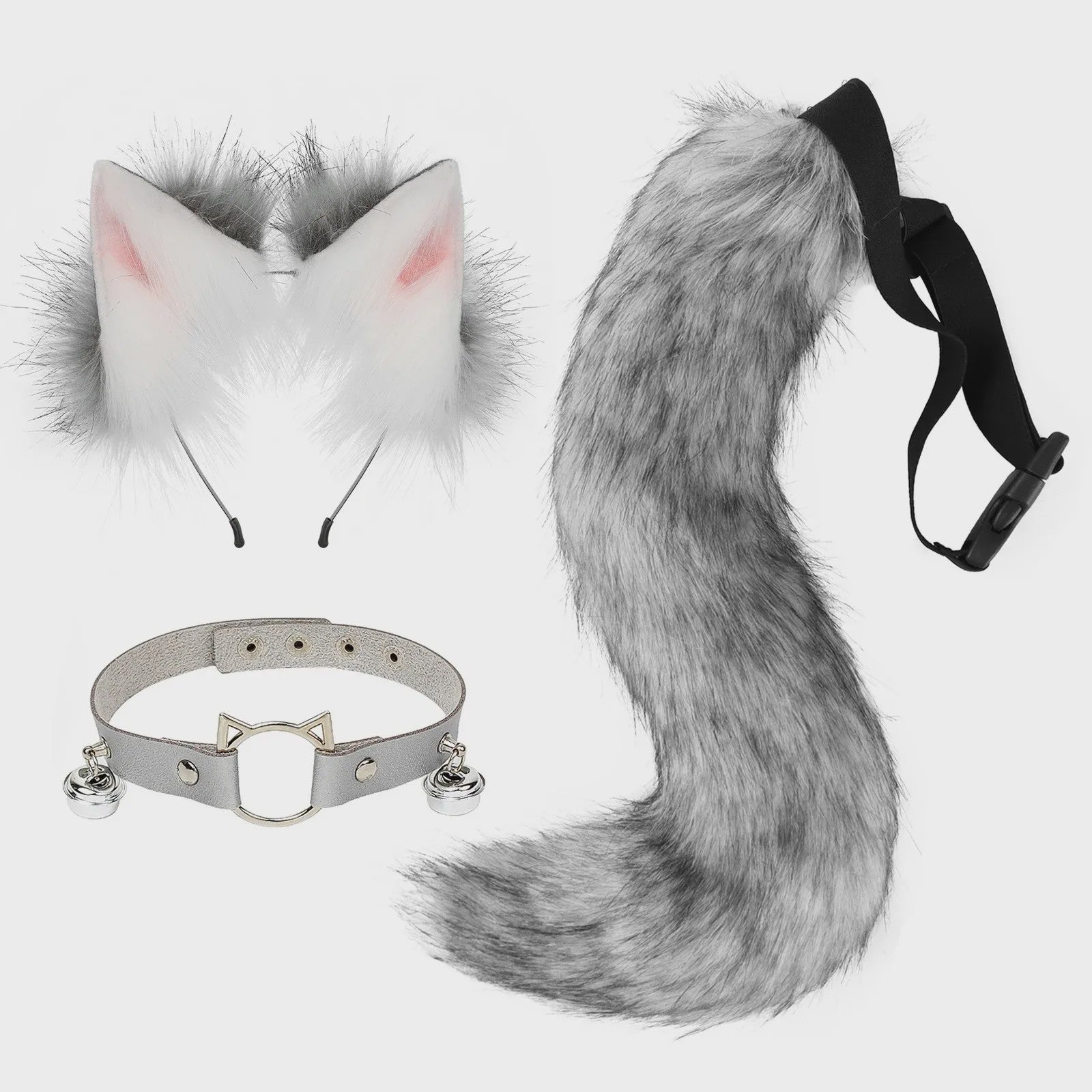 Dierenoren Hoofdband, Staart & Choker Set - Faux Fur Kat, Wolf, Vos - Cosplay & Feestkostuum