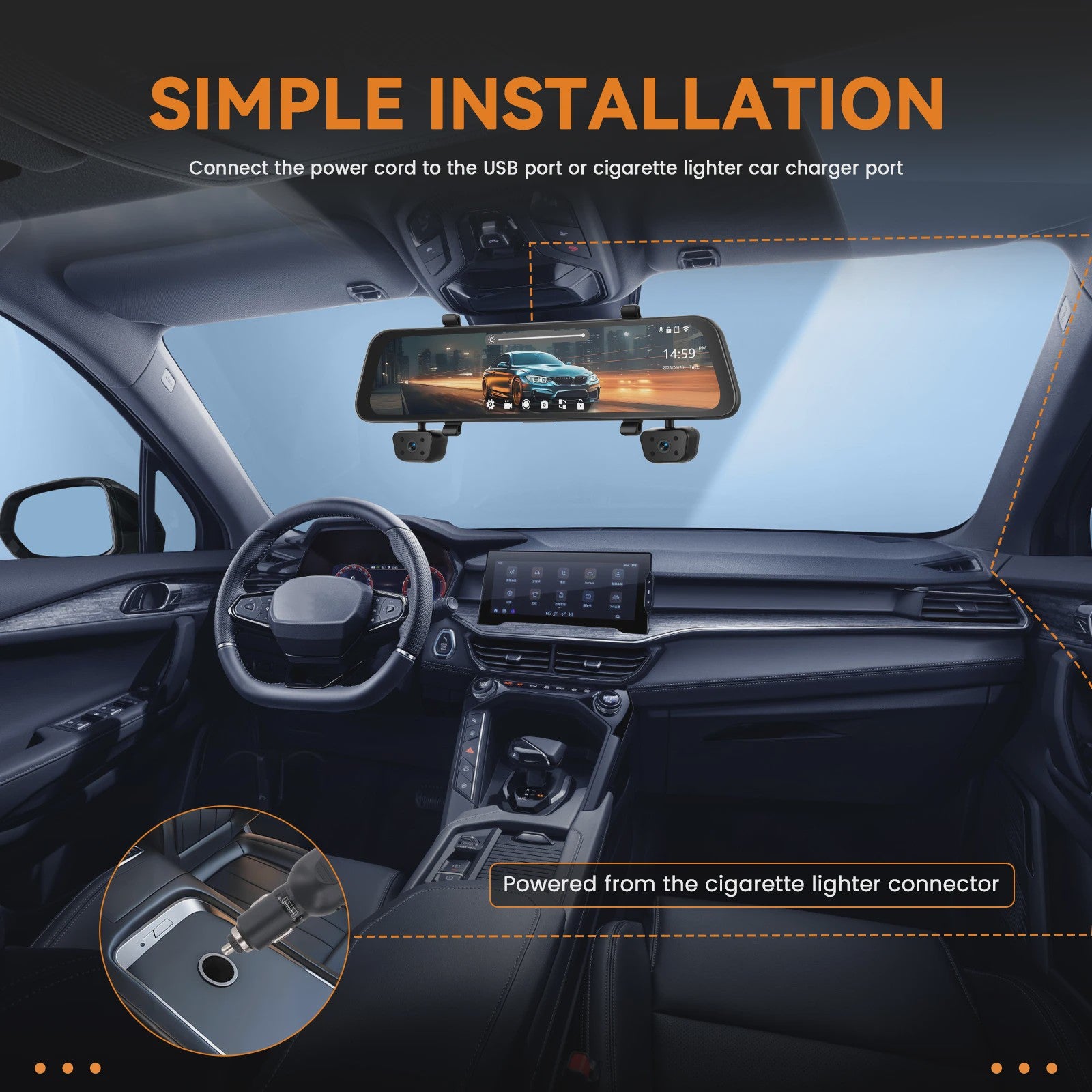 12-Inch Touchscreen Auto DVR Dashcam met 4x 1080P Camera's, GPS & Nachtzicht
