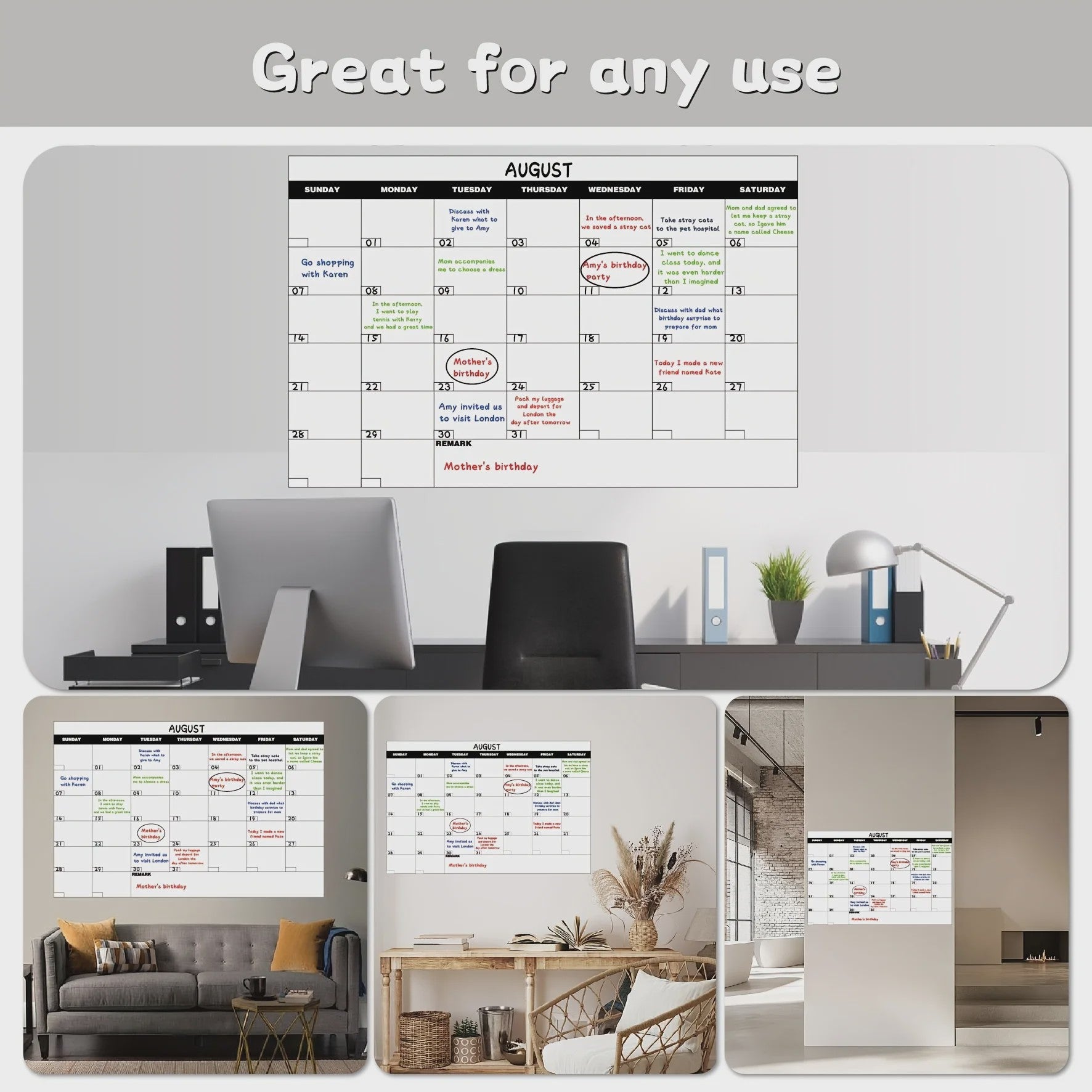 Extra Grote Herschrijfbare Wandkalender Poster - Maandplanner 100x65cm