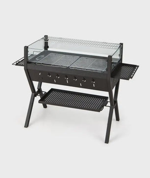 Stevige Zwarte Houtskool BBQ Grill met Windscherm en Kruidenrek - Perfect voor Tuinfeesten