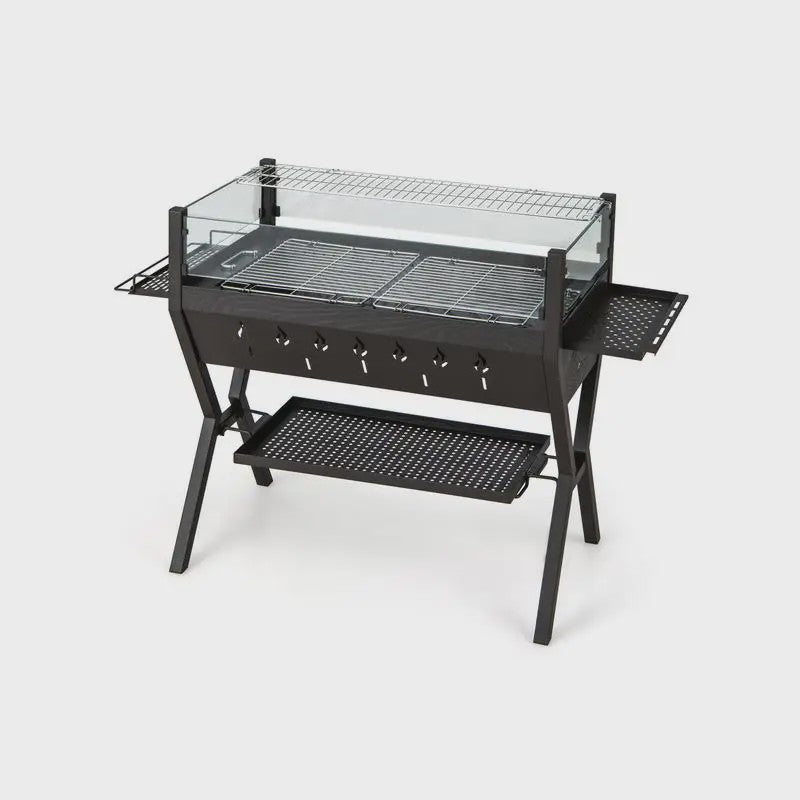 Stevige Zwarte Houtskool BBQ Grill met Windscherm en Kruidenrek - Perfect voor Tuinfeesten