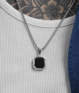 Stijlvolle RVS Hanger met Zwart Emaille - Geometric Dog Tag Ketting voor Mannen