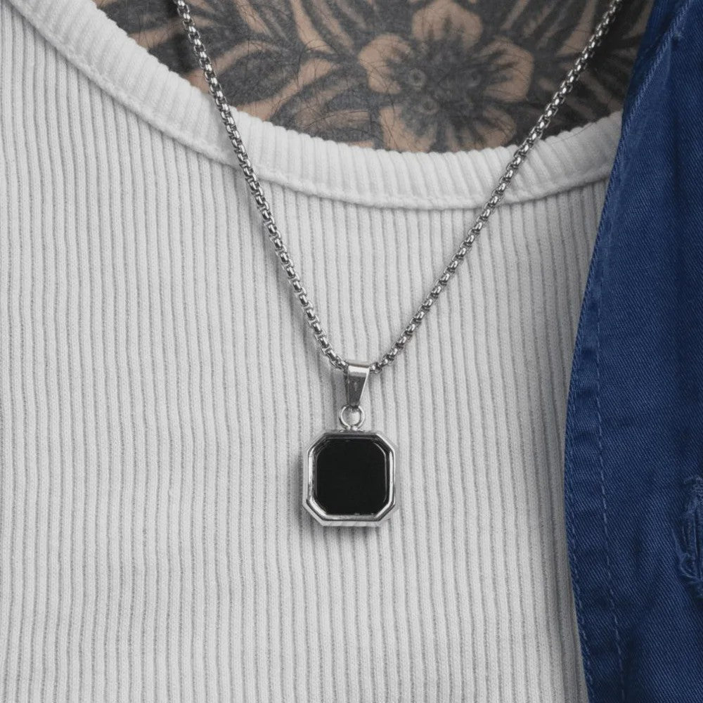 Stijlvolle RVS Hanger met Zwart Emaille - Geometric Dog Tag Ketting voor Mannen