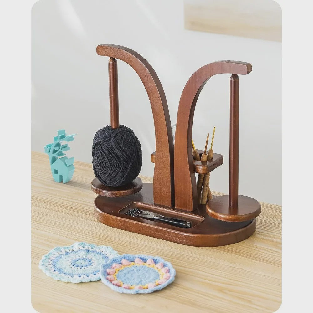 Houten Garenhouder met 2 Roterende Spindels & Opbergvak - Ideaal voor Breien en Haken
