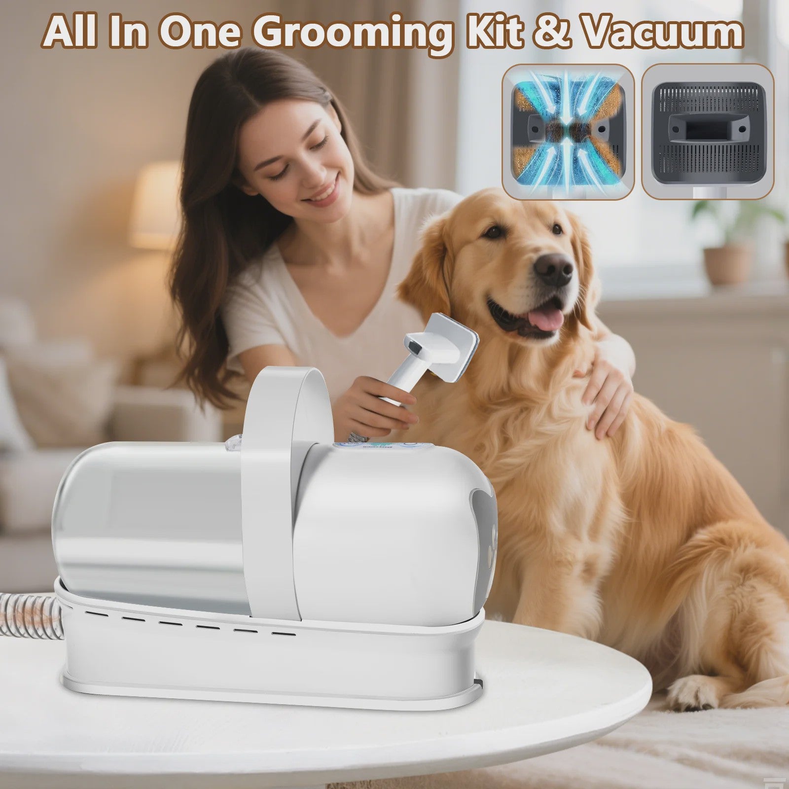 7-in-1 Honden en Katten Trim- en Vacuümset: Blaast, Zuigt & Trimt