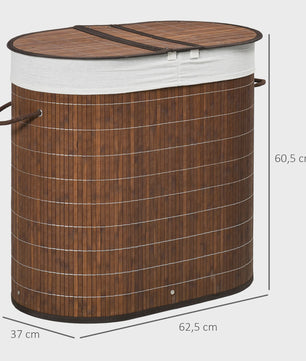 Homcom Bamboe Wasbox met Deksel en 2 Compartimenten - 100L