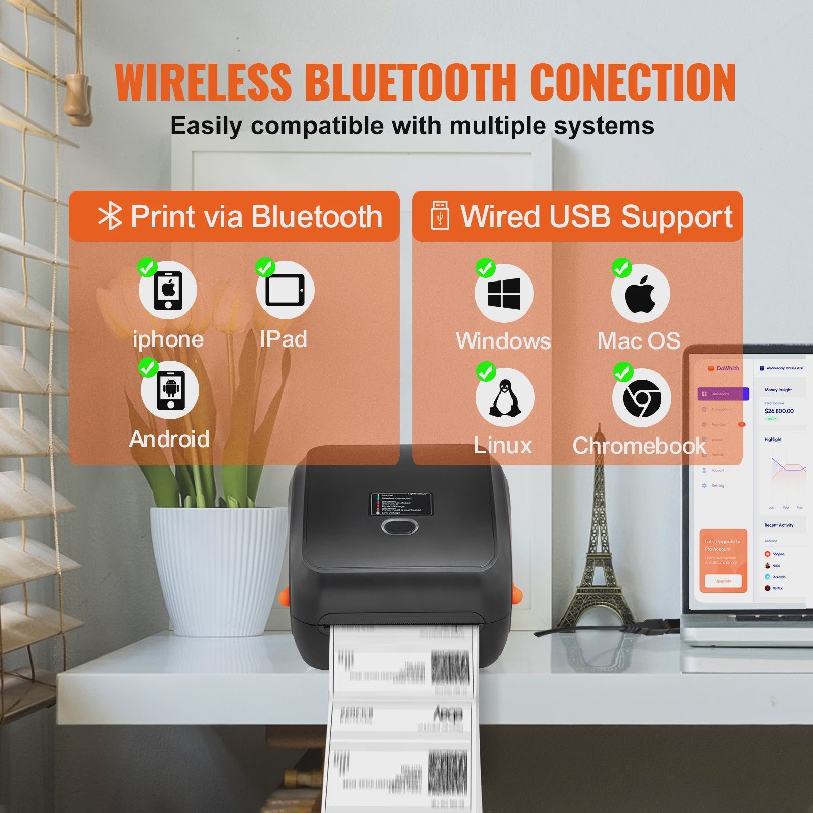 300DPI Bluetooth Thermische Label Printer met Automatische Papierherkenning