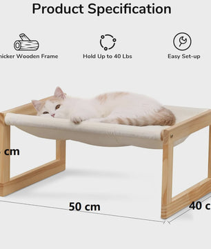 Houten Kattenmand Verhoogd Bed met Wasbare Matras - Wit