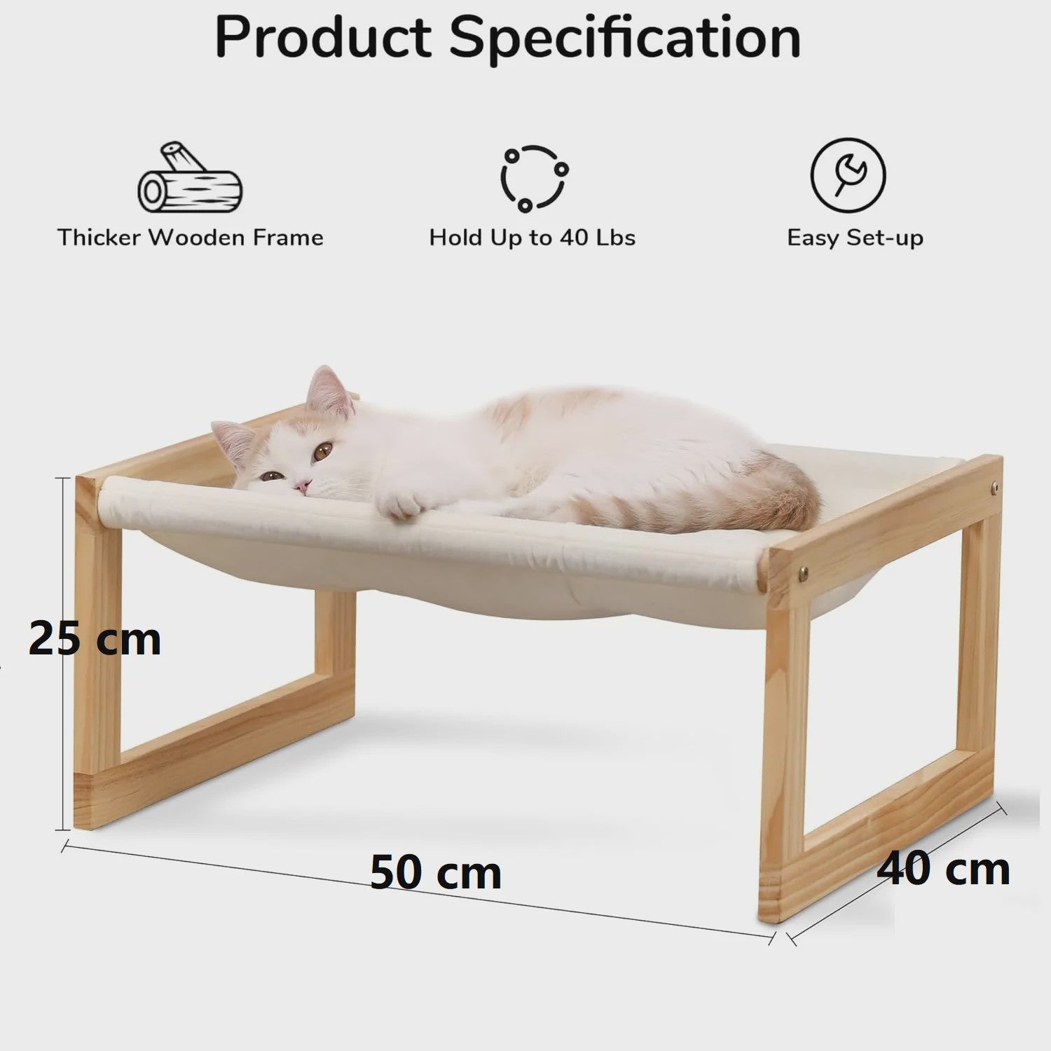 Houten Kattenmand Verhoogd Bed met Wasbare Matras - Wit