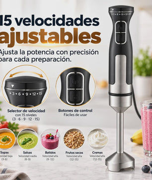 Krachtige 1000W Handmixer met 15 Snelheden, Turbo & RVS Steel - Perfect voor Soepen, Sauzen en Smoothies. Ergonomisch & 95cm Snoer.