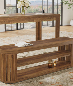 Houten Entree Bank met Schoenopslag - 47.2" - Farmhouse Stijl - Verstelbare Voetjes