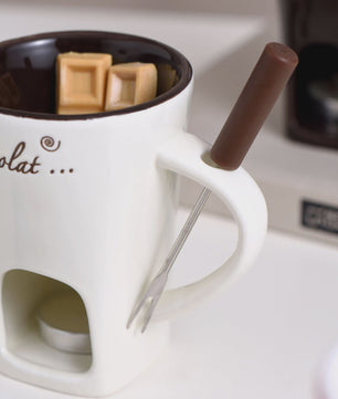 Chocolade Smeltmok met Vork - Keramische Fondue Beker voor Smelten en Warmer Houden