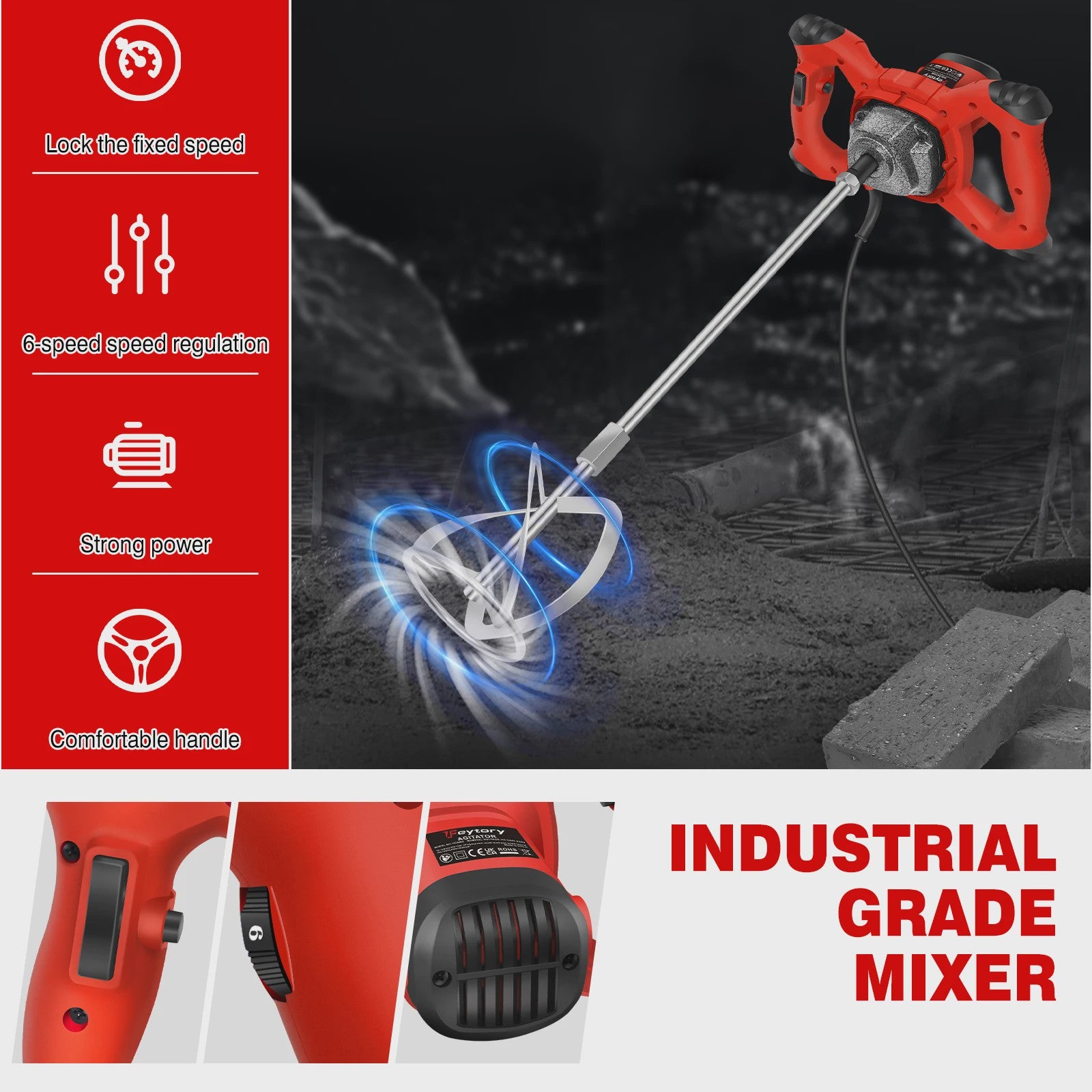 Krachtige Handmixer 2600W - 6 Snelheden voor Verf, Cement en Meer