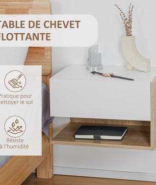 Set van 2 Nachtkastjes Zwevend - Wandmontage - Met Lade en Open Vak - Tweekleurig Houtlook