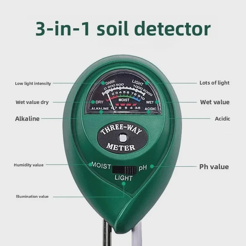 3-in-1 Bodemmeter: Vochtigheid, Licht & pH Tester voor Tuinplanten