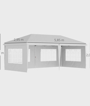Outsunny Partytent 6x3m Pop-Up Gazebo met 4 Afneembare Zijwanden en Ramen, Waterdicht, UV-beschermend, Wit
