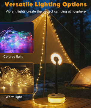 2-in-1 Campinglamp met Sfeervolle Lichtketting - Draagbaar & USB Oplaadbaar