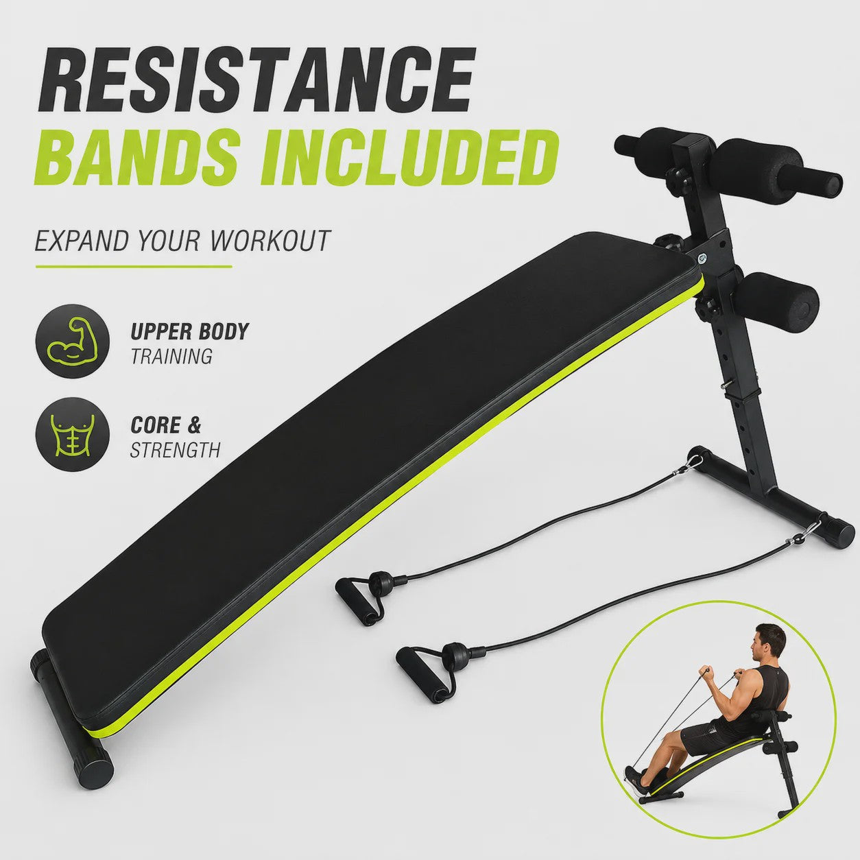 Verstelbare Buikspierbank met 4 Incline Niveaus & Weerstandsbanden - Core Training