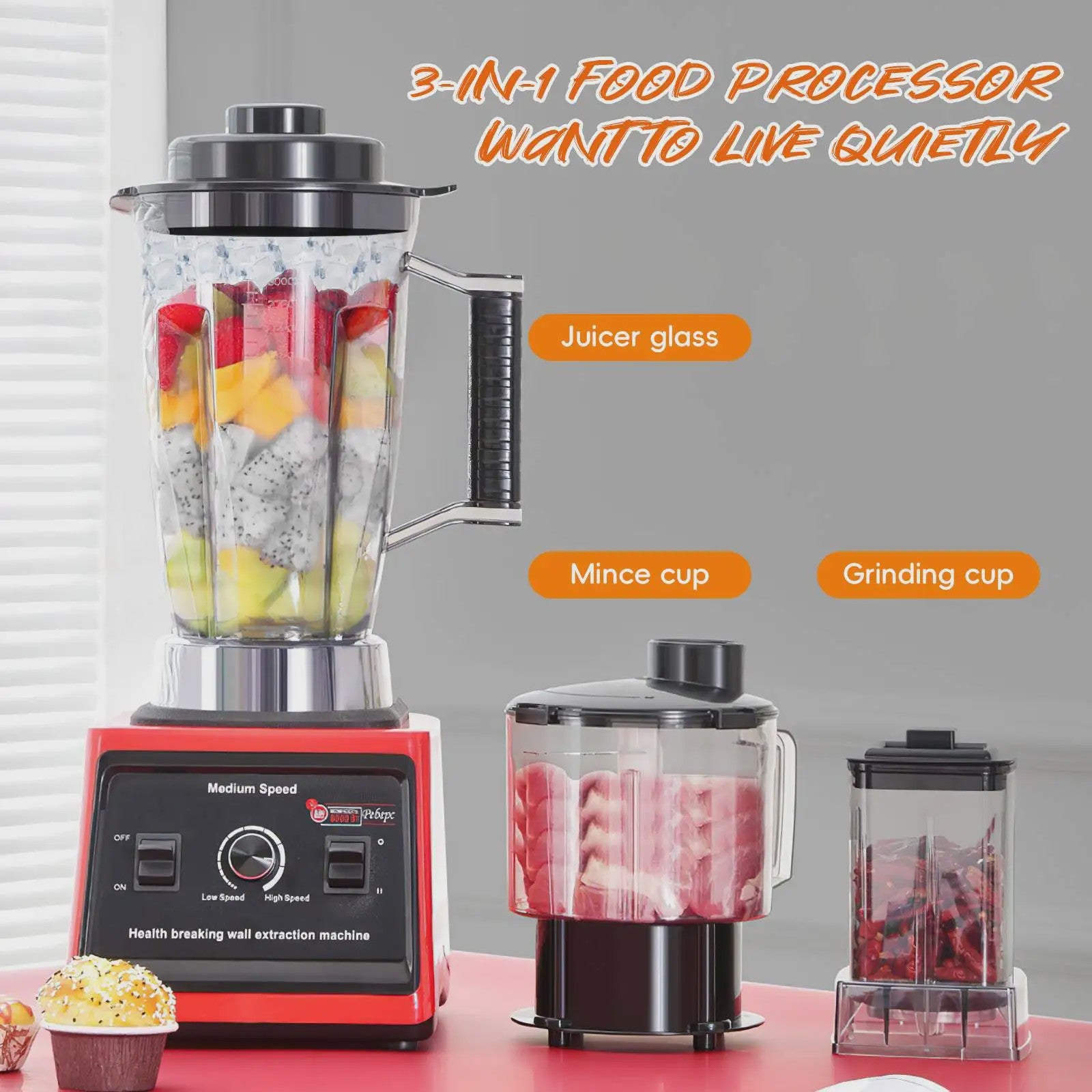 3-in-1 Keukenmachine: Krachtige Blender, Vleesmolen & Sapcentrifuge