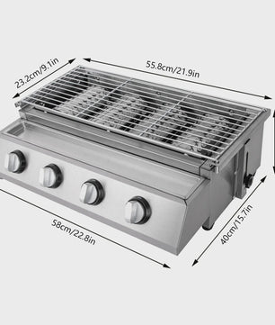 Roestvrijstalen Gas Barbecue met 4 Branders - Compact & Draagbaar