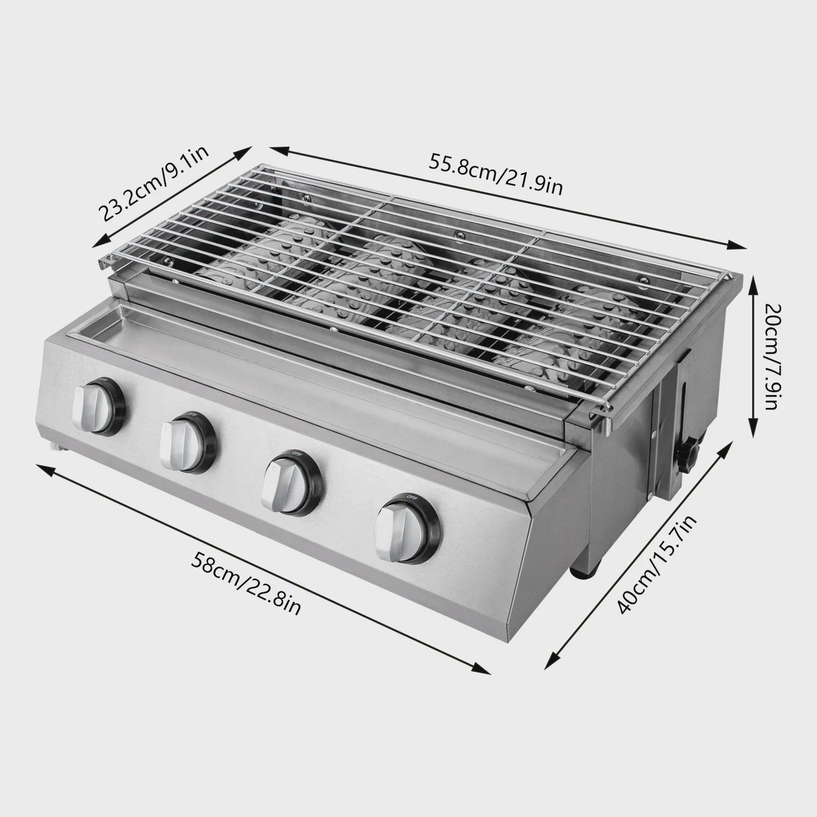 Roestvrijstalen Gas Barbecue met 4 Branders - Compact & Draagbaar