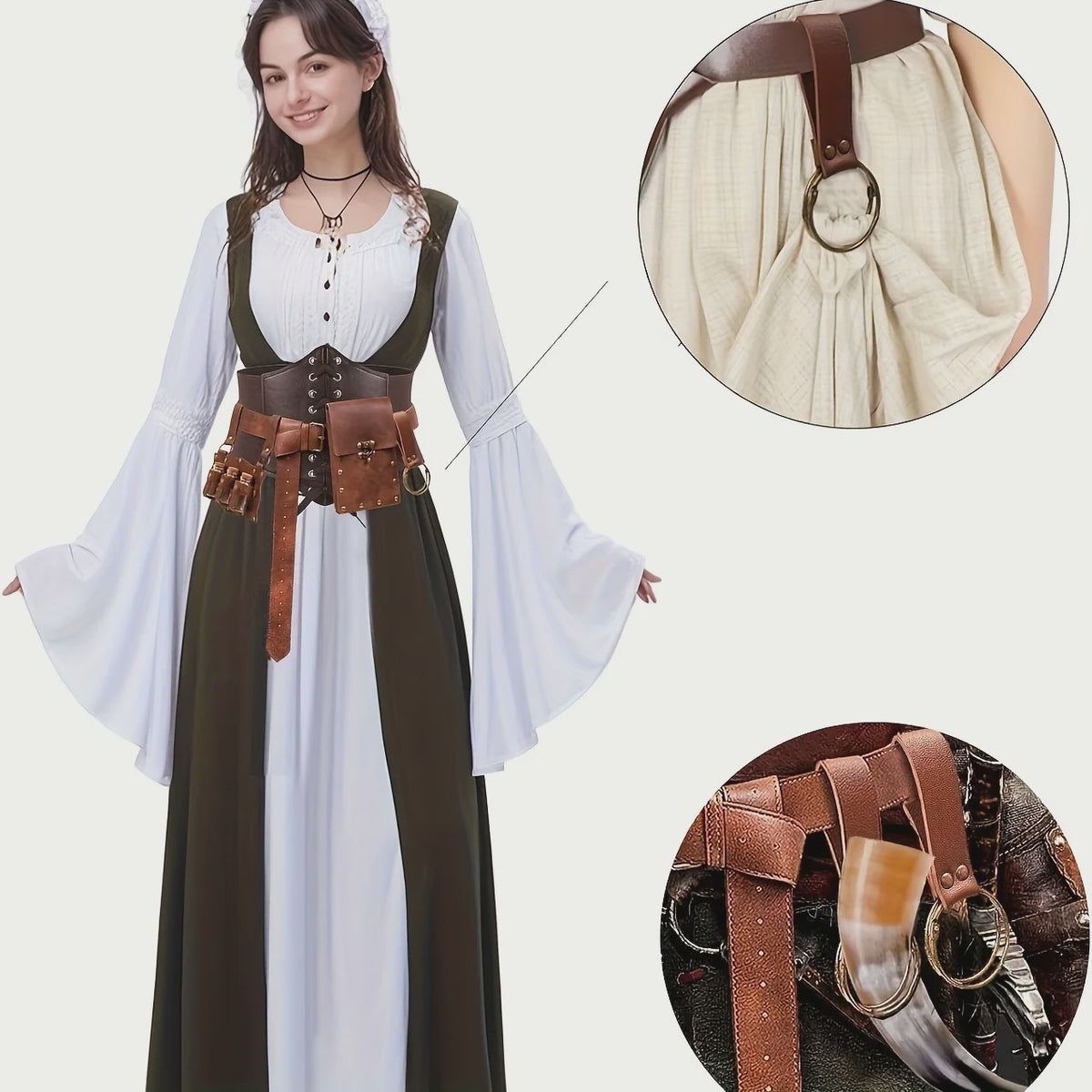 Middeleeuwse Riem Set met Corset, Pouch en Flesjes - Renaissance & Festival Accessoires