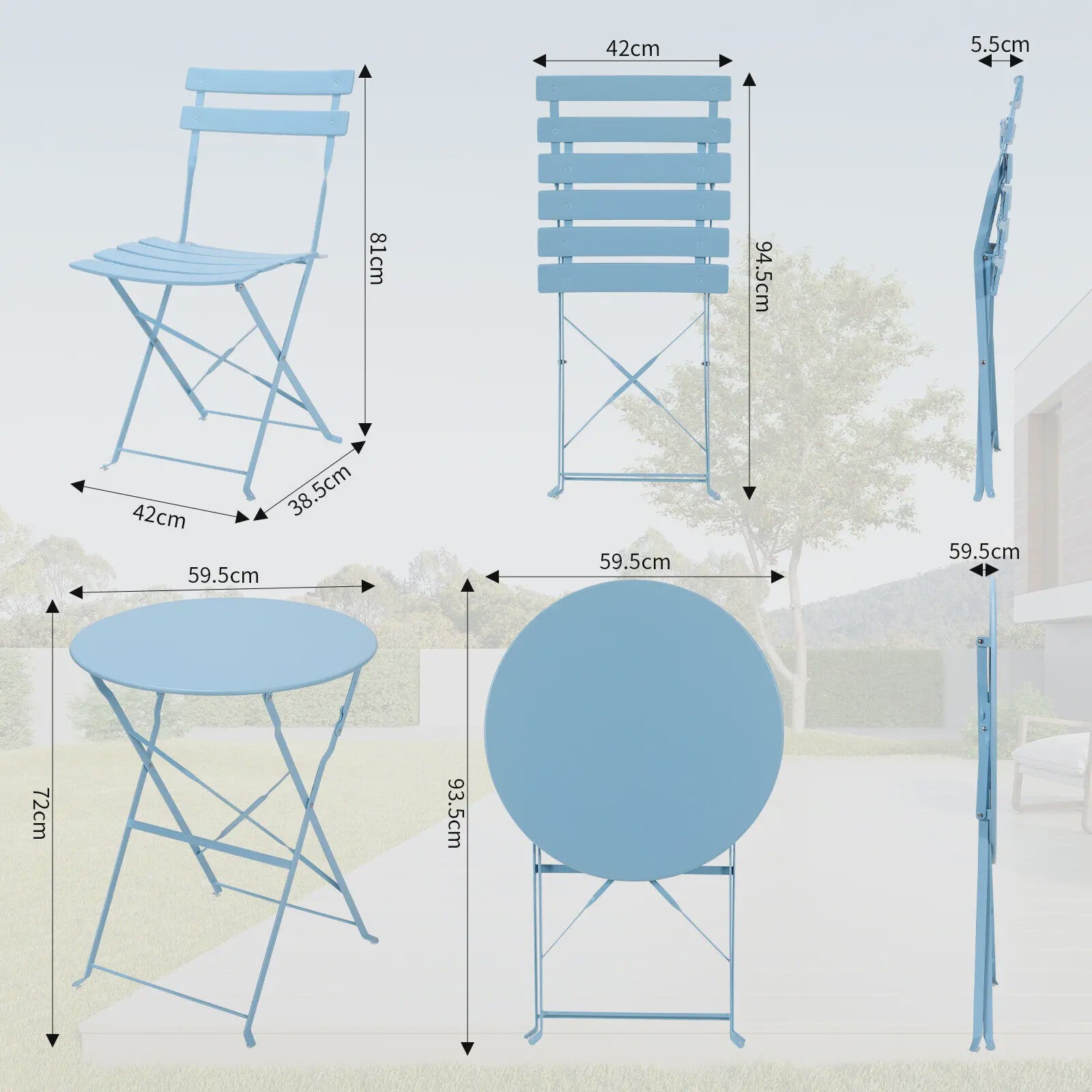 Inklapbare Bistro Set 3-delig Staal - Tuin, Balkon & Terras Meubilair