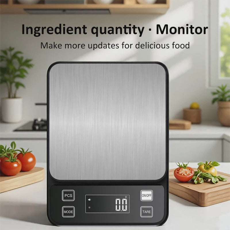 Digitale Keukenweegschaal 10kg - 0.1g Precisie, Waterdicht RVS, LCD Display