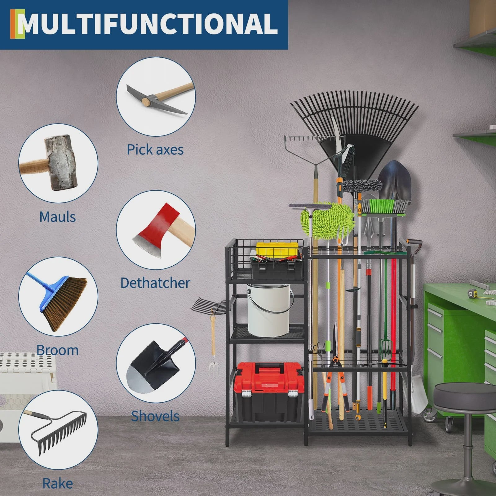 Gereedschap Organizer Tuin - 3 Laags Opbergrek met Mand voor Garage & Tuin
