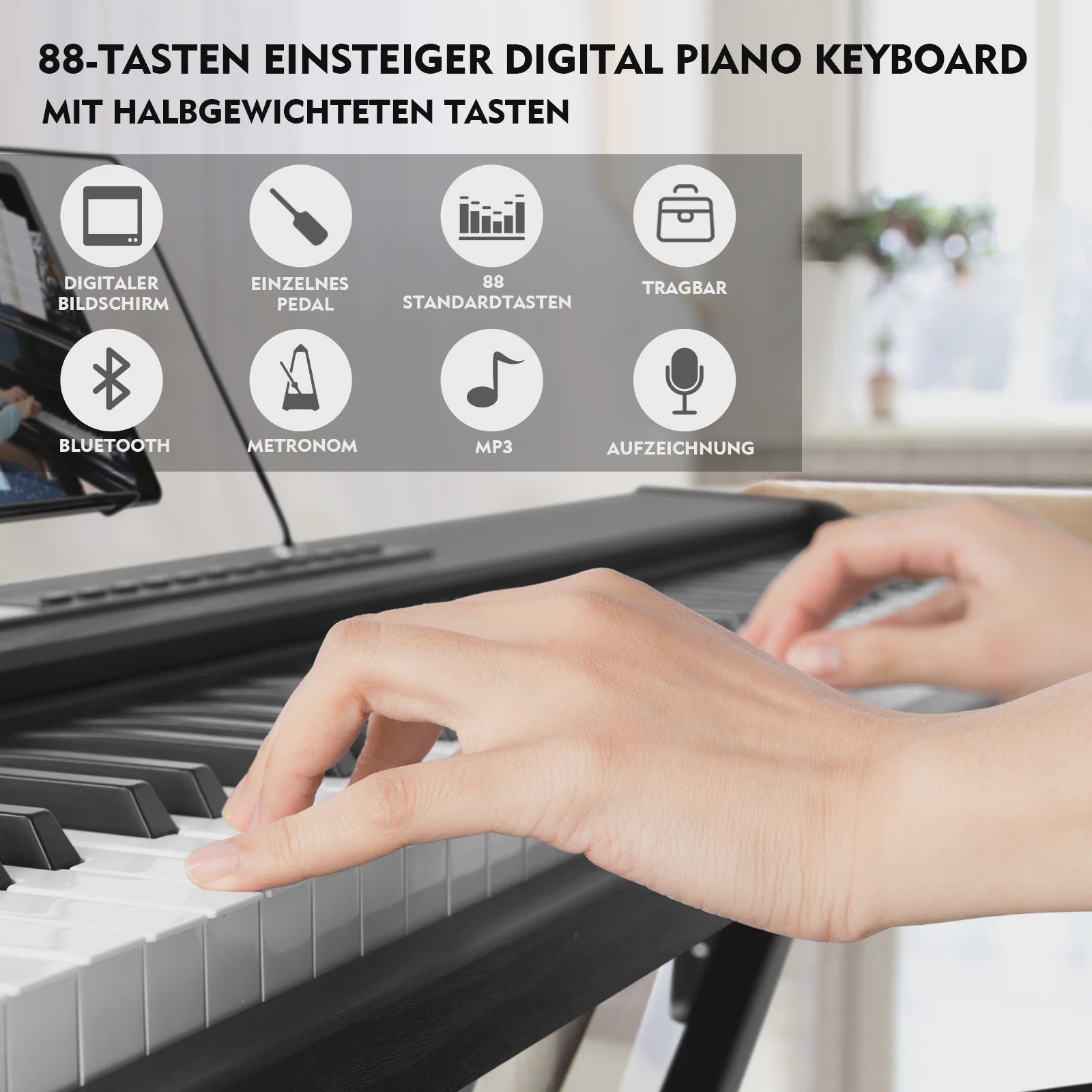 MUSTAR 88 Toetsen Digitale Piano - Draagbaar Keyboard met Semi-gewogen Toetsen, X-stand, Tas & Pedaal