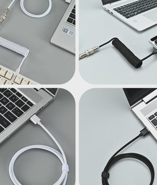 Coiled USB-C naar USB-A Keyboard Kabel met Afneembare Aviator Connector - Dubbel Sleeved