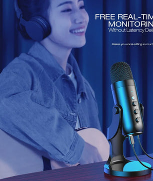 Haomuren USB Condenser Microfoon voor PC, Mac, Gaming, Streaming & Podcasts - Met Telefoon Adapter & Koptelefoon Uitgang