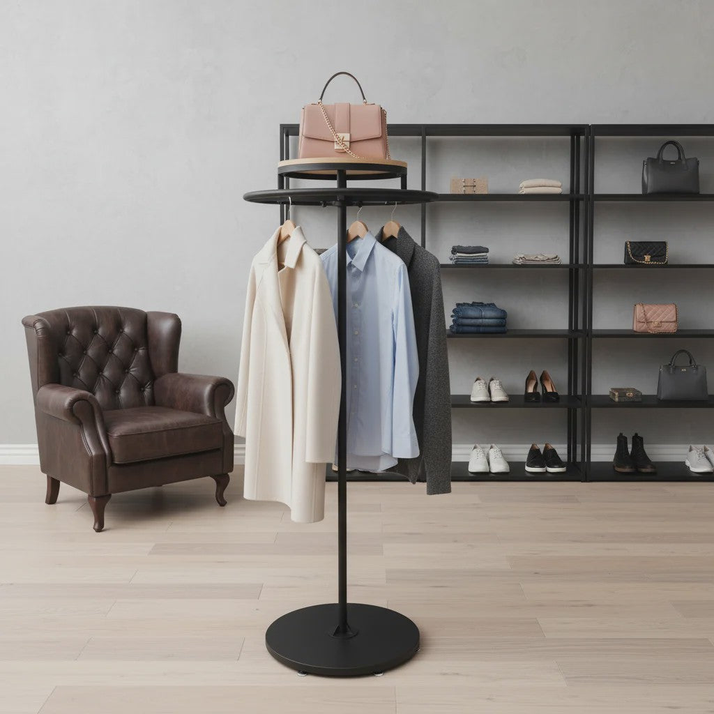 Draaibaar Kledingrek Staand - Rond Metalen Displayrek voor Winkels & Slaapkamer